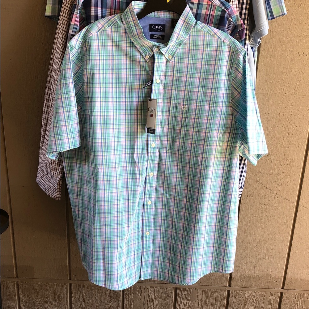 Chaps Men's Short-Sleeve Plaid Button-Down Shirt - Light Blue & Mint Green